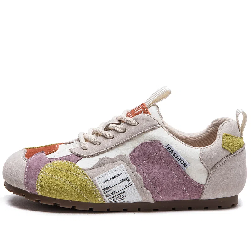 杰骤 头层牛皮 小众拼色 通勤百搭 轻便 低帮 生活休闲鞋 女