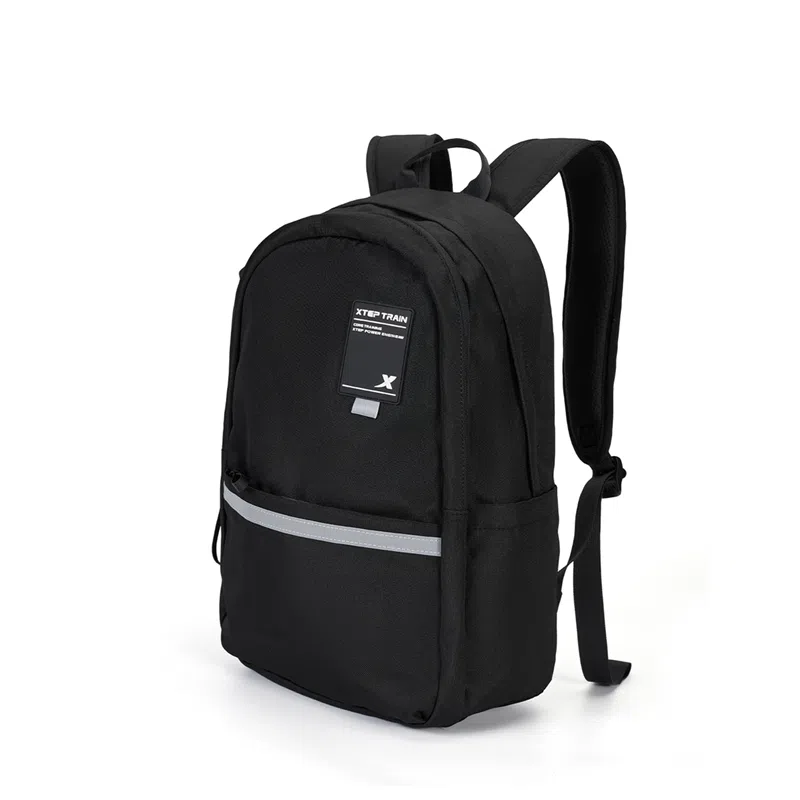 特步 纯色大容量运动时尚休闲通勤背包学生书包 织物 双肩包 男女同款情侣款 黑色/灰色