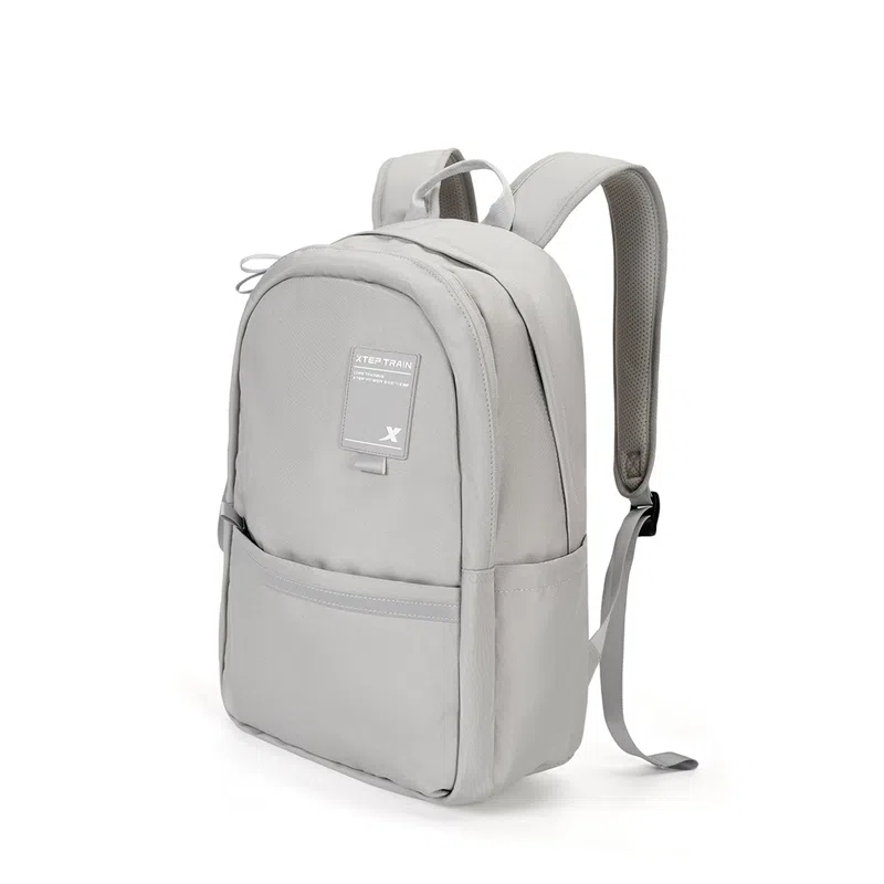 特步 纯色大容量运动时尚休闲通勤背包学生书包 织物 双肩包 男女同款情侣款 黑色/灰色