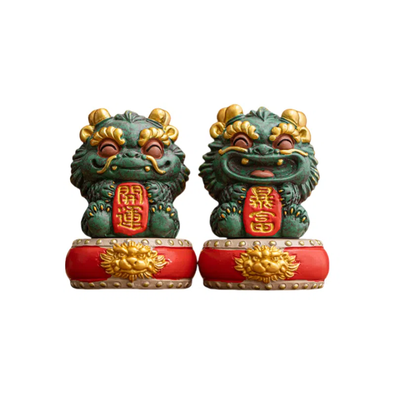 咕轹 暴富开运招财醒狮小摆件青砂石创意客厅装饰礼盒装  潮流衍生品