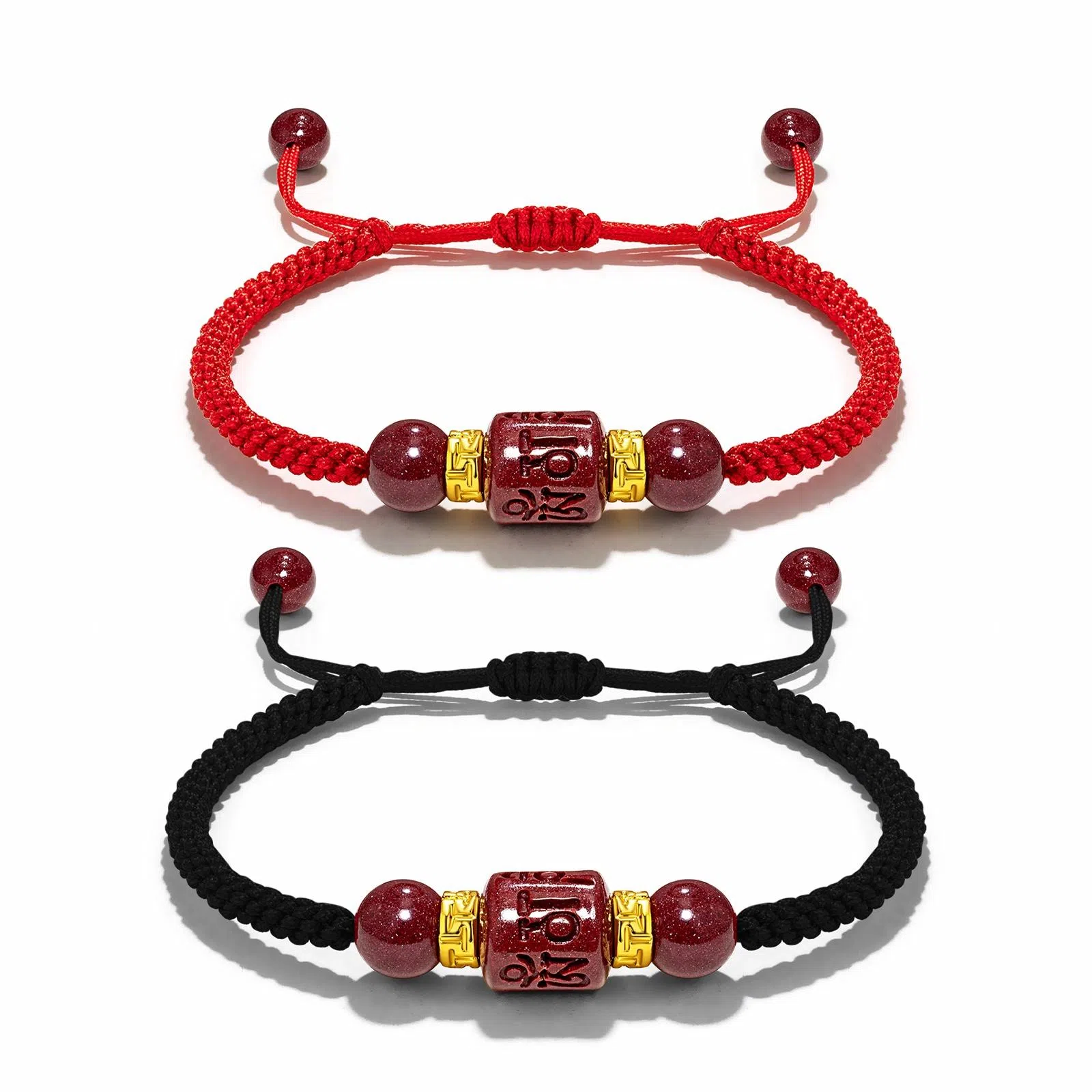 晶城购 【正品高品质】新中式本命年红绳 可调节手工编绳手绳 国风六字真言上岸转运珠 再造辰砂朱砂 手链 男女同款情侣款