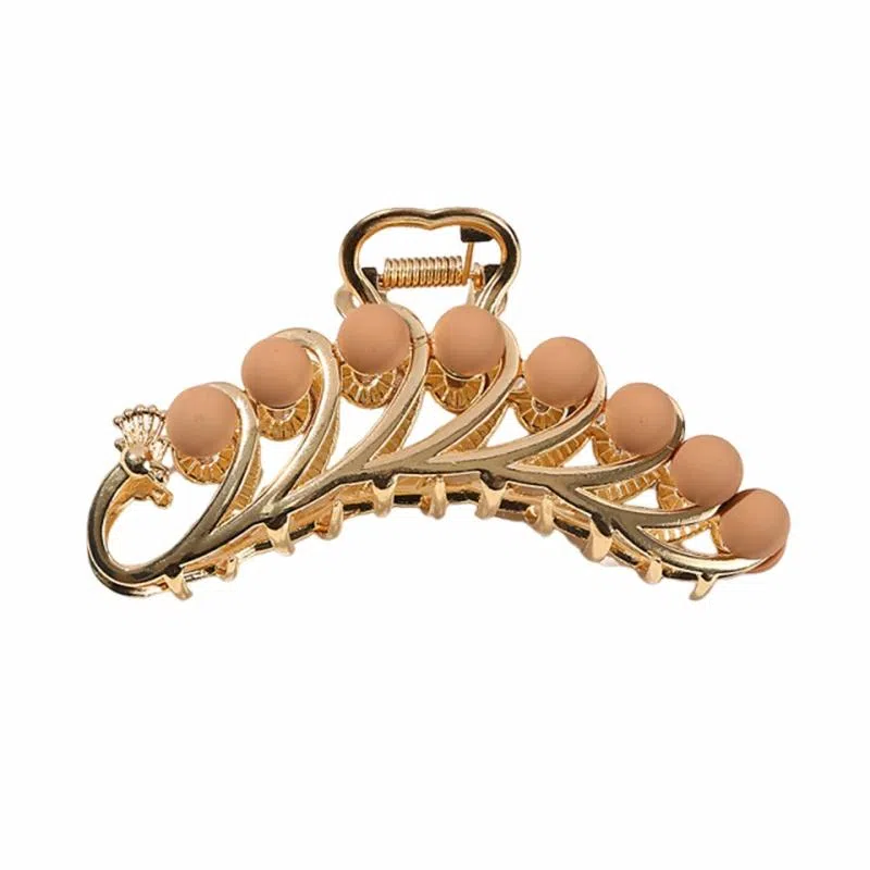 简应舒 时尚金属磨砂圆豆孔雀形状 合金 发夹 女款