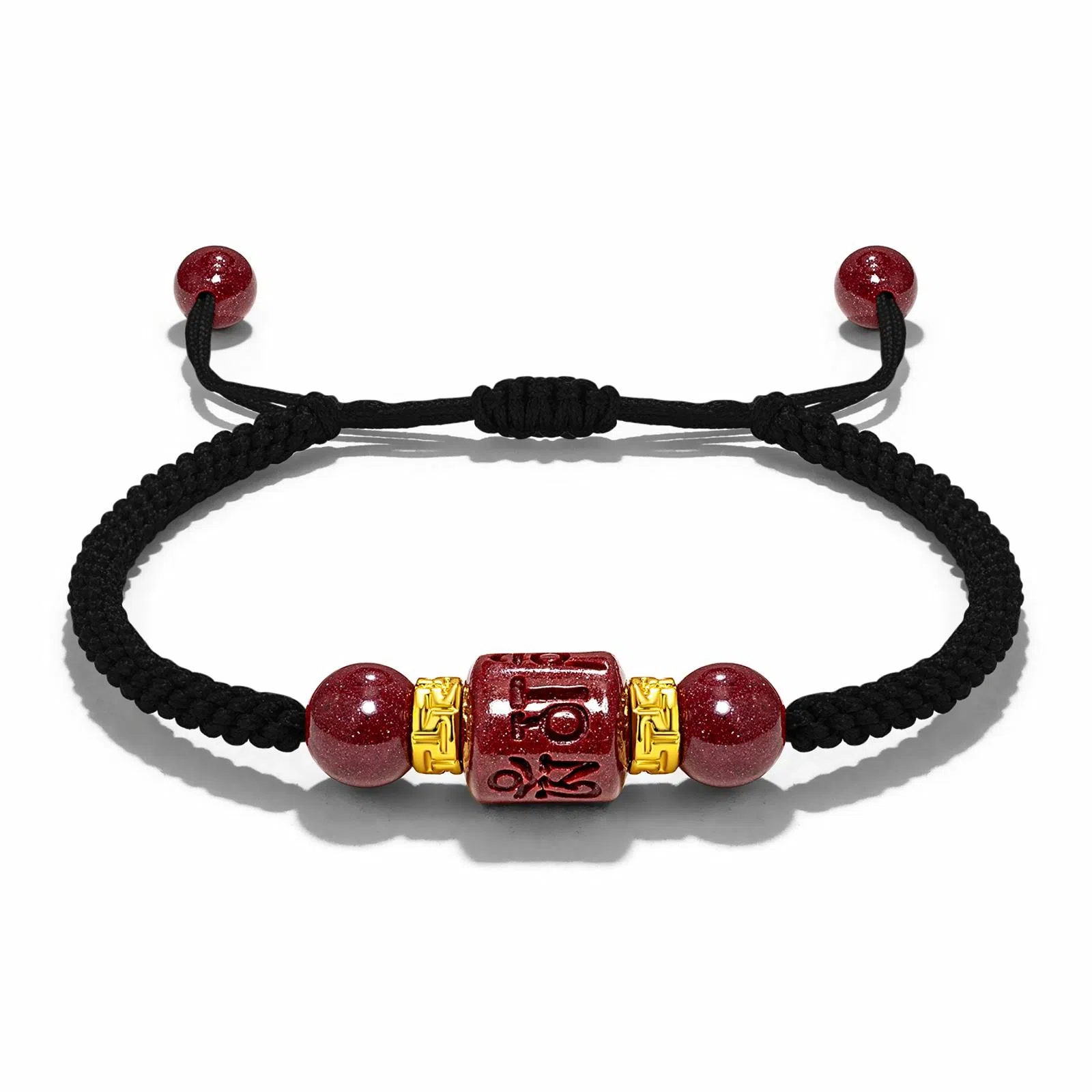 晶城购 【正品高品质】新中式本命年红绳 可调节手工编绳手绳 国风六字真言上岸转运珠 再造辰砂朱砂 手链 男女同款情侣款