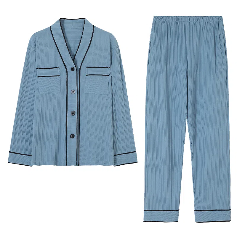 莫代尔 舒适柔软透气亲肤薄款休闲简约优雅时尚家居服可外穿睡衣套装 女款 天蓝色