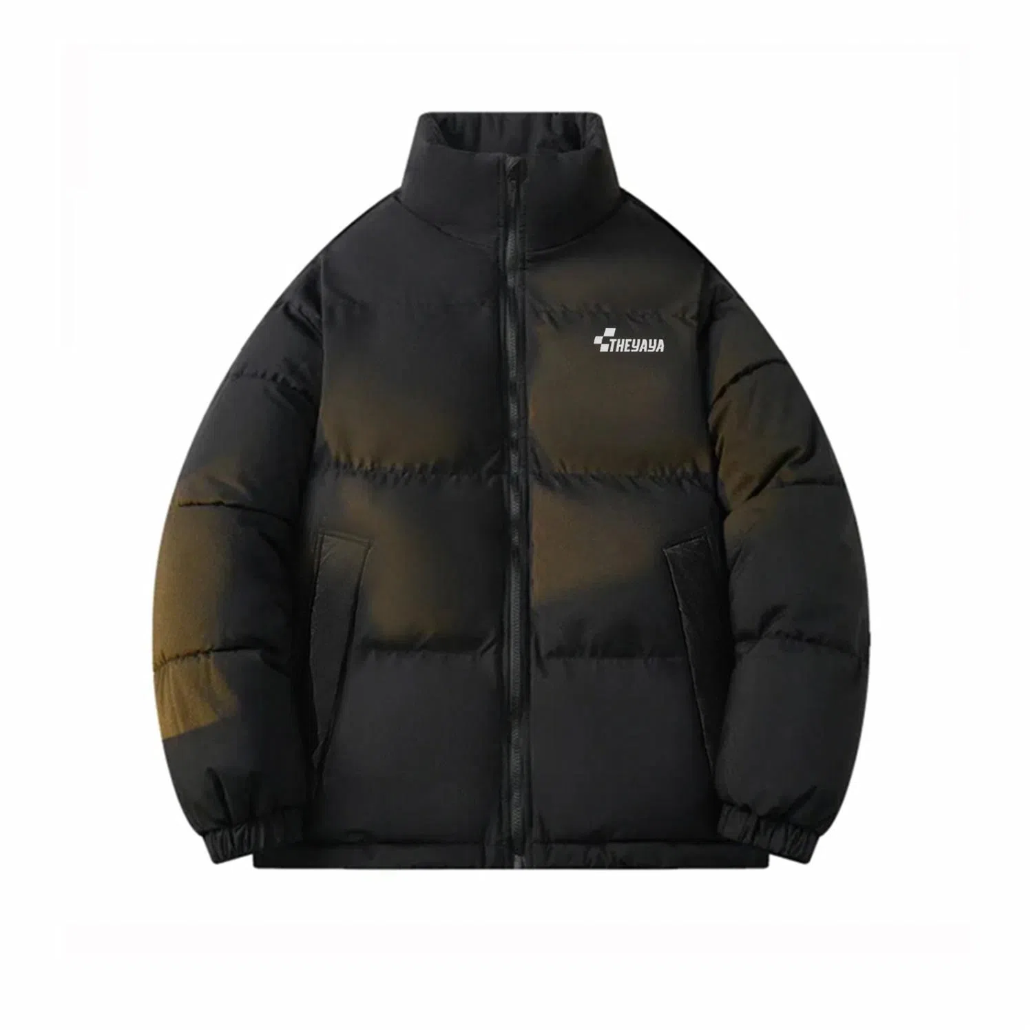 鸭鸭 简约品牌字母印花基础款纯色拉链立领宽松休闲百搭户外运动无性别主义面包服加厚防寒保暖羽绒服 男女同款