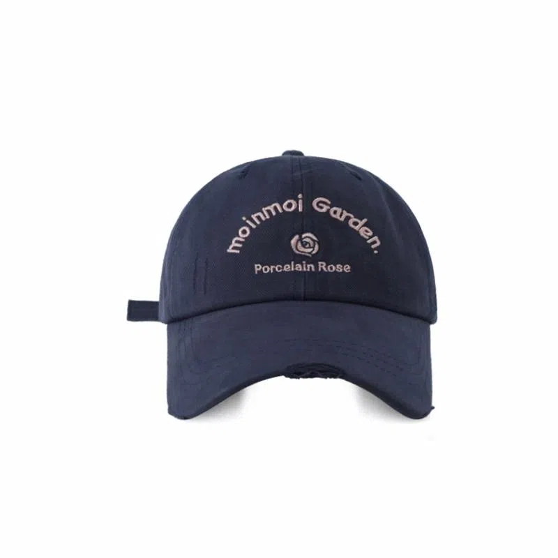 木林森 韩系花朵字母刺绣 韩版街头时尚做旧破洞帽子 棉 鸭舌帽 男女同款情侣款