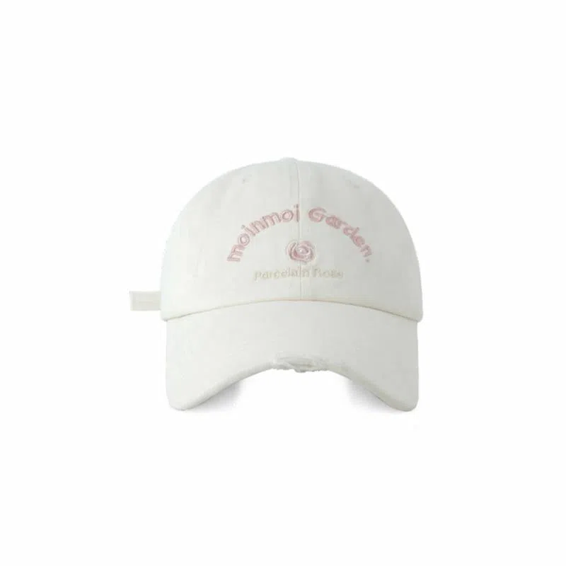 木林森 韩系花朵字母刺绣 韩版街头时尚做旧破洞帽子 棉 鸭舌帽 男女同款情侣款