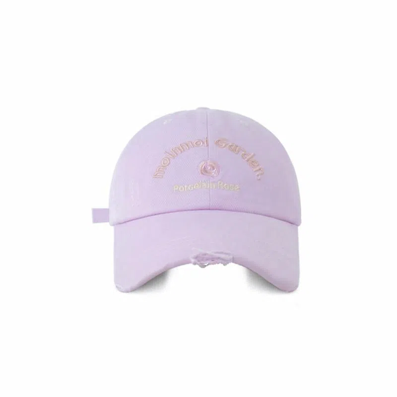 木林森 韩系花朵字母刺绣 韩版街头时尚做旧破洞帽子 棉 鸭舌帽 男女同款情侣款