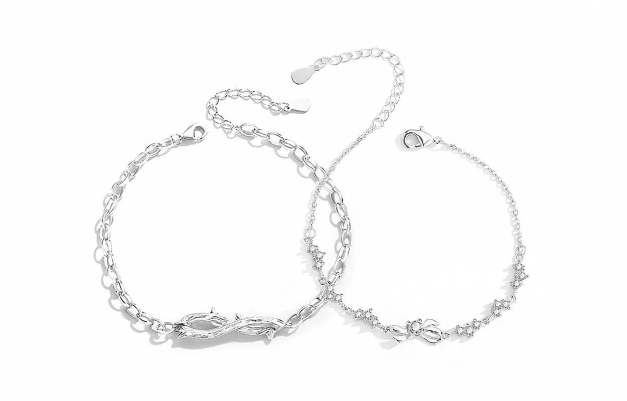 牧言 荆棘蝴蝶结缘 森系气质简约小众设计高级感 光面立体交织藤蔓在逃公主日常百搭 合金 手链 男女同款情侣款