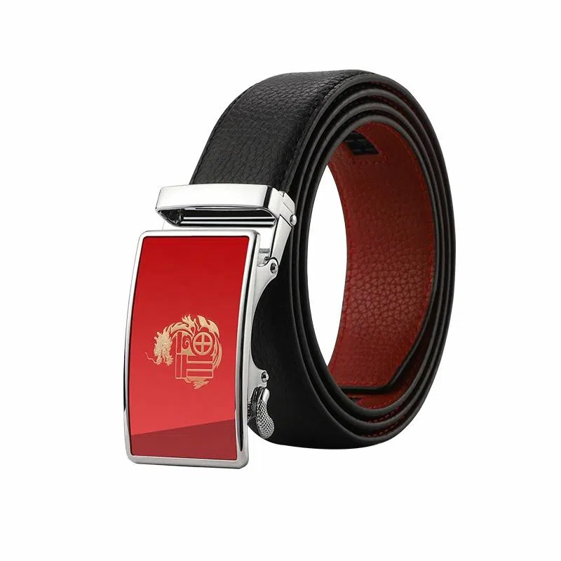 15 MINS Automatic Buckle Leather Belt Red