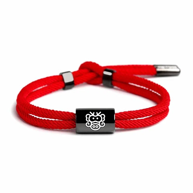灰鱼 十二生肖叠戴新中式国潮风个性日常通勤本命年转运珠太岁蛇年三合六合简约可调节手工编制编织好运 红绳 手链 男女同款情侣款
