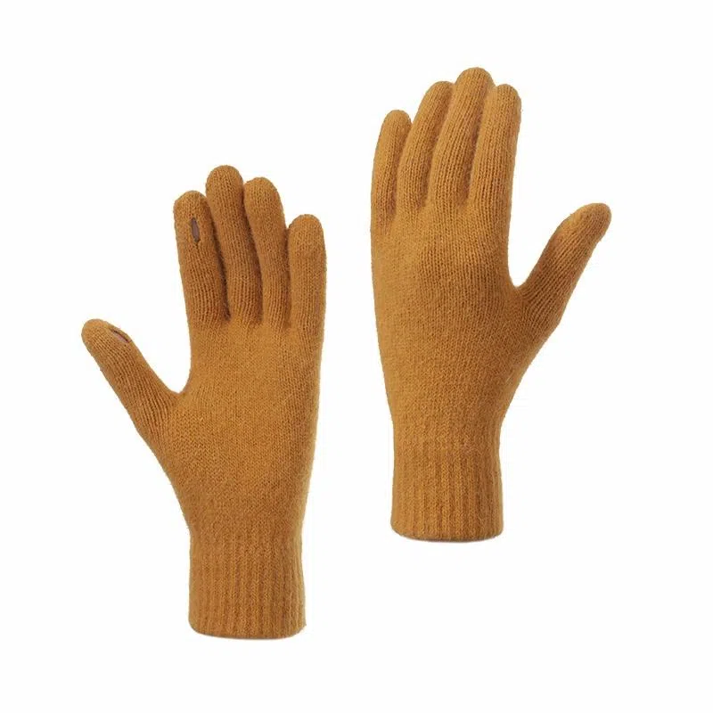 【软糯亲肤 高品质】 俞兆林 秋冬季女氛围感韩系简约骑车学生写字针织五指可漏二指新年红色 弹力可触屏 绒线手套 女款