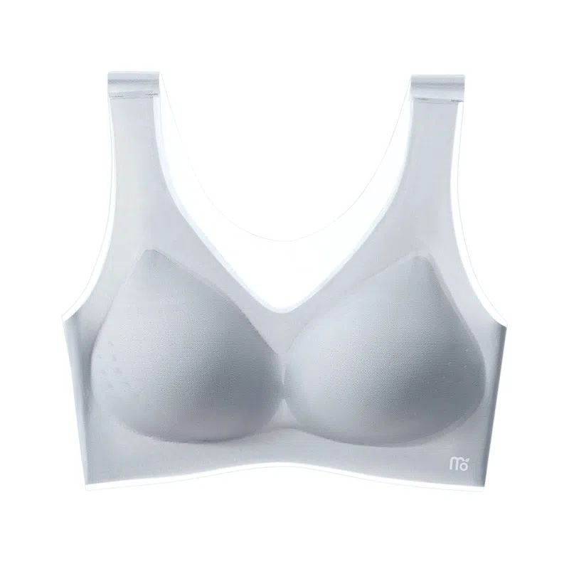 莫代尔 凉感无痕聚拢无钢圈运动美背超薄文胸 女款 灰蓝色