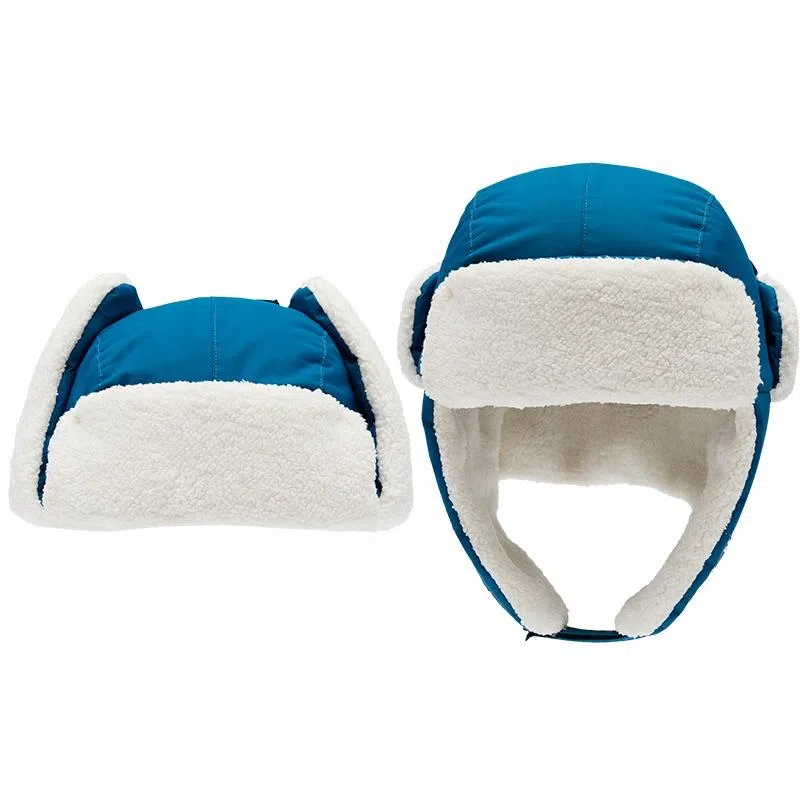 安踏儿童 加绒加厚保暖防风护耳 聚酯纤维 雷锋帽 儿童款 蓝色