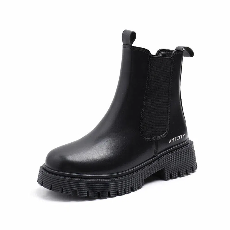蚂蚁城 超纤皮 户外复古英伦风  机能厚底 耐磨 舒适 百搭 短筒 切尔西靴 女款 黑色