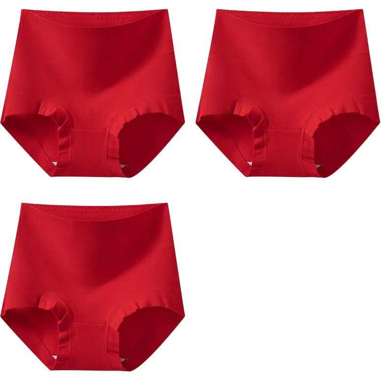 欧迪芬 大红系列 纯色简约高腰收腹抑菌内裤 女款 组合装