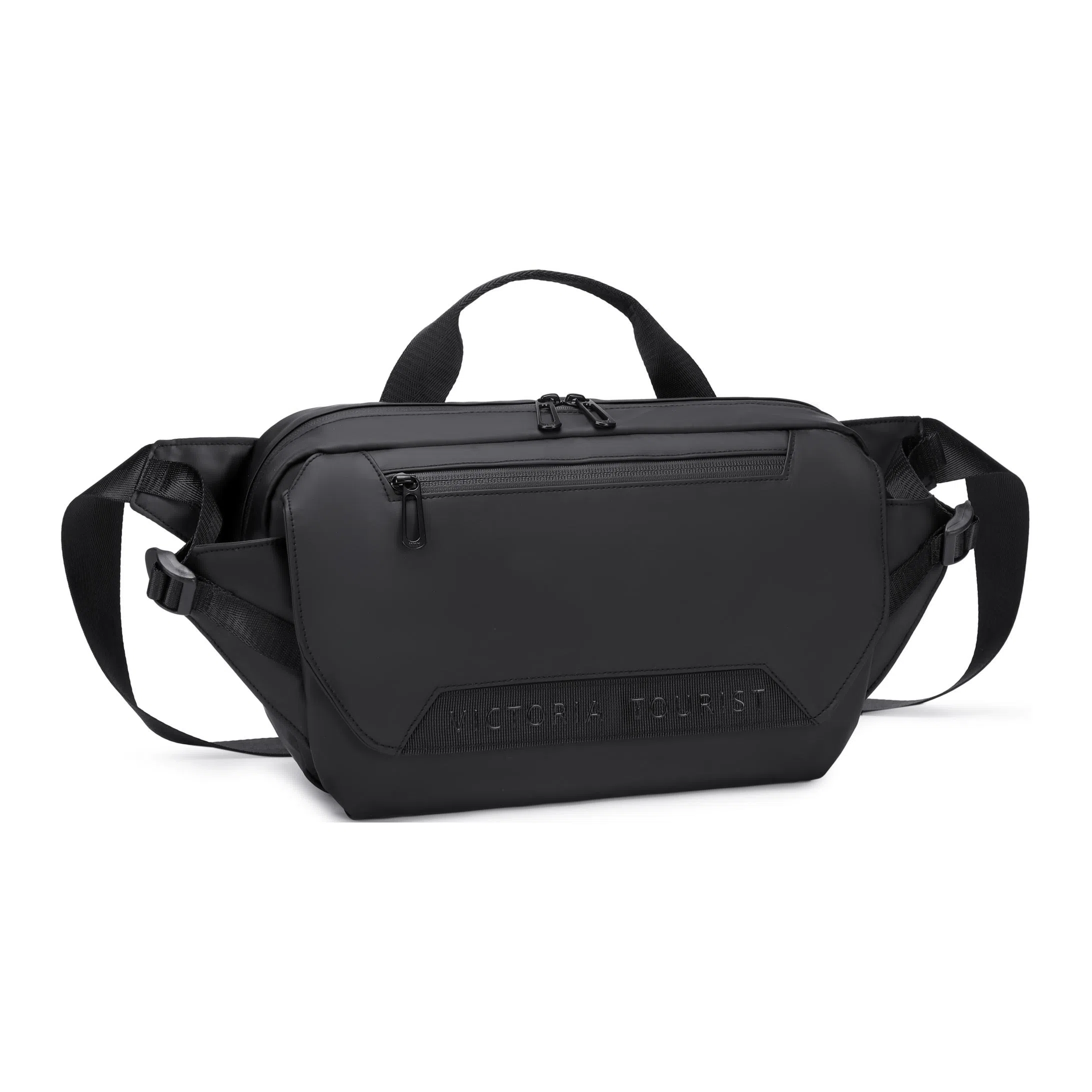 维多利亚旅行者 多功能可扩容潮流休闲时尚百搭上班通勤户外骑行 皮膜 胸包腰包 男款 黑色