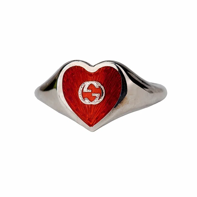 Gucci Enamel Heart Ring Silver Red