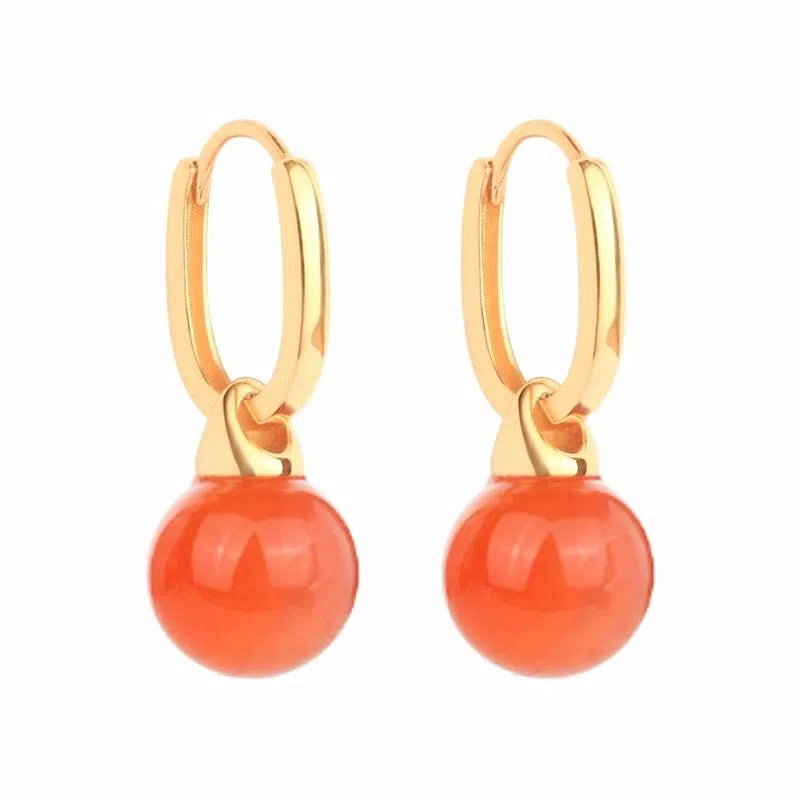 琦珂 霞色圆满蜜色转运珠新中式民族风复古气质国潮百搭古风配饰 玛瑙 耳环 女款