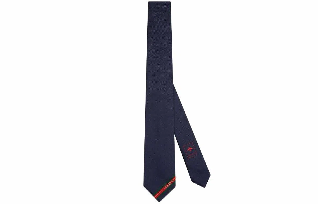GUCCI Double G Jacquard Tie Navy Blue