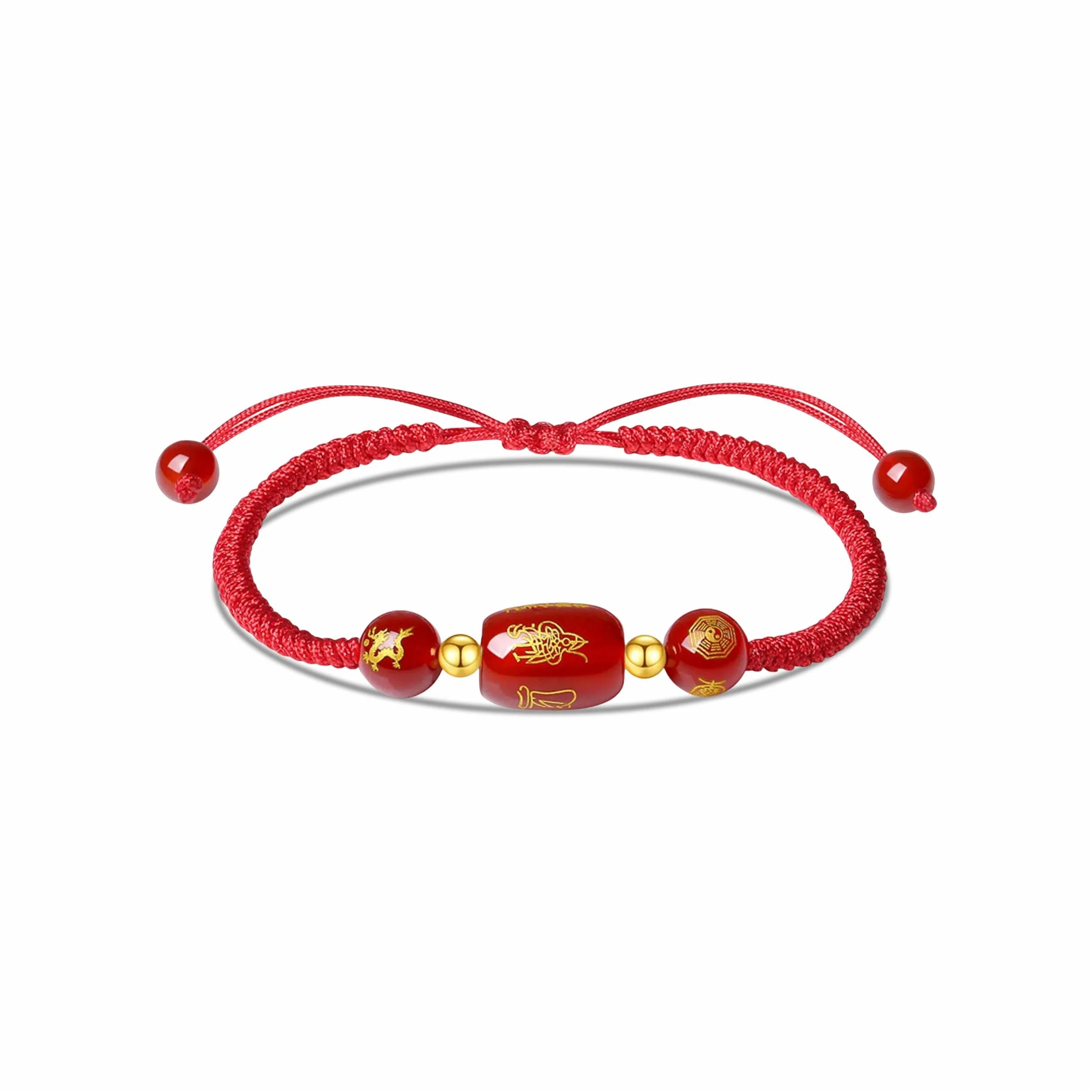 金嘉福 转运珠红绳 平安顺遂新中式国潮精致优雅时尚简约百搭小众设计感本命年手工编绳 玛瑙 玉石手链 男女同款情侣款