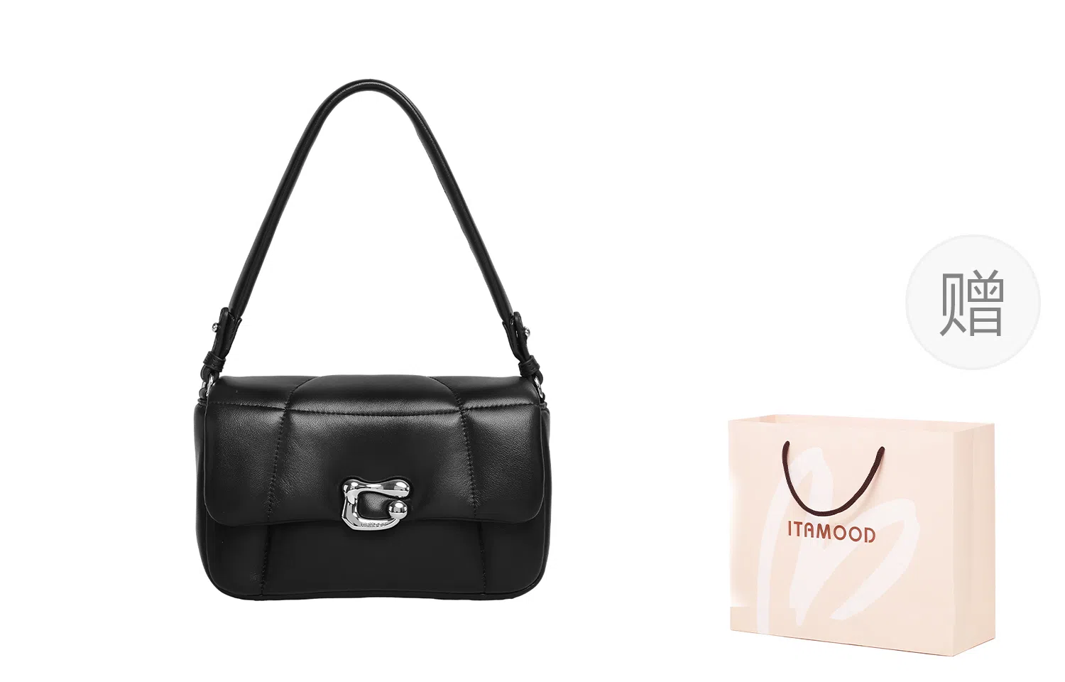 妙迪 时尚百搭休闲磁扣开合 羊皮 单肩包 女款 松露黑