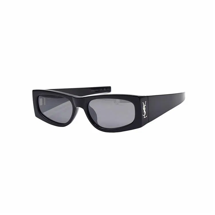 Saint Laurent Letter Interlace Slim Rectangular Sunglasses Black Silver