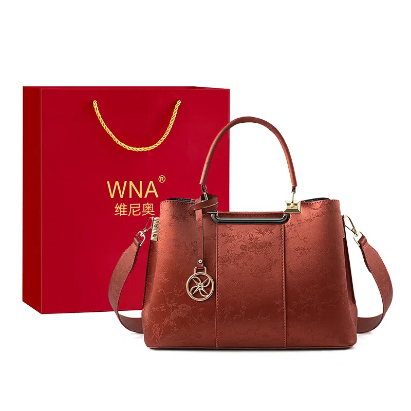 维尼奥 新中式提花刺绣国风时尚百搭气质精致 合成革 单肩斜挎手提包 女款 红色