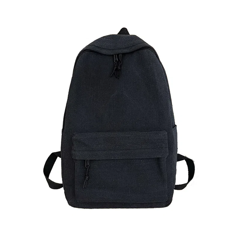 醇龙 书包大学生韩版简约纯色背包初中高中生 帆布 帆布包双肩包 常规 女款 黑色/米色