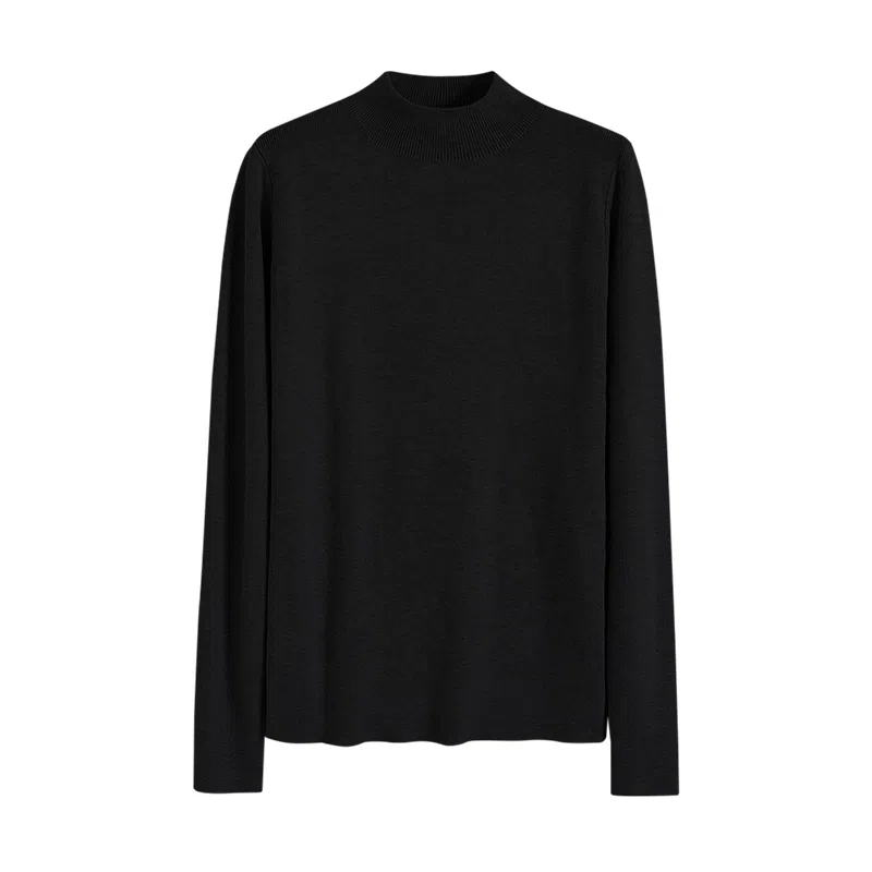 莫代尔 纯色舒适内搭针织修身长袖打底衣 女款 黑色