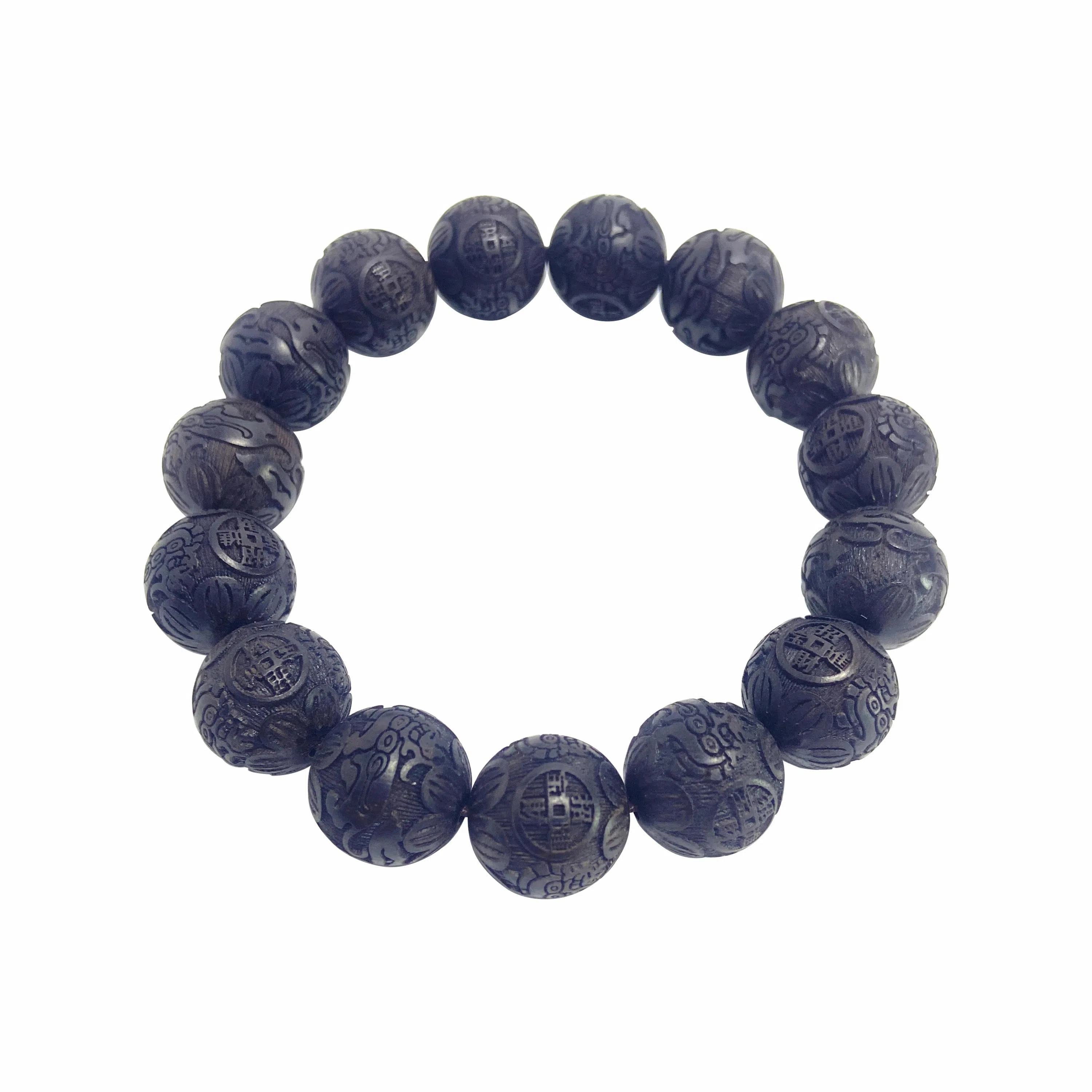 耳玺 精雕招财进宝有钱花转运铜钱新中式古风文玩盘玩复古国潮小众高级感 黑檀 手串 男女同款情侣款