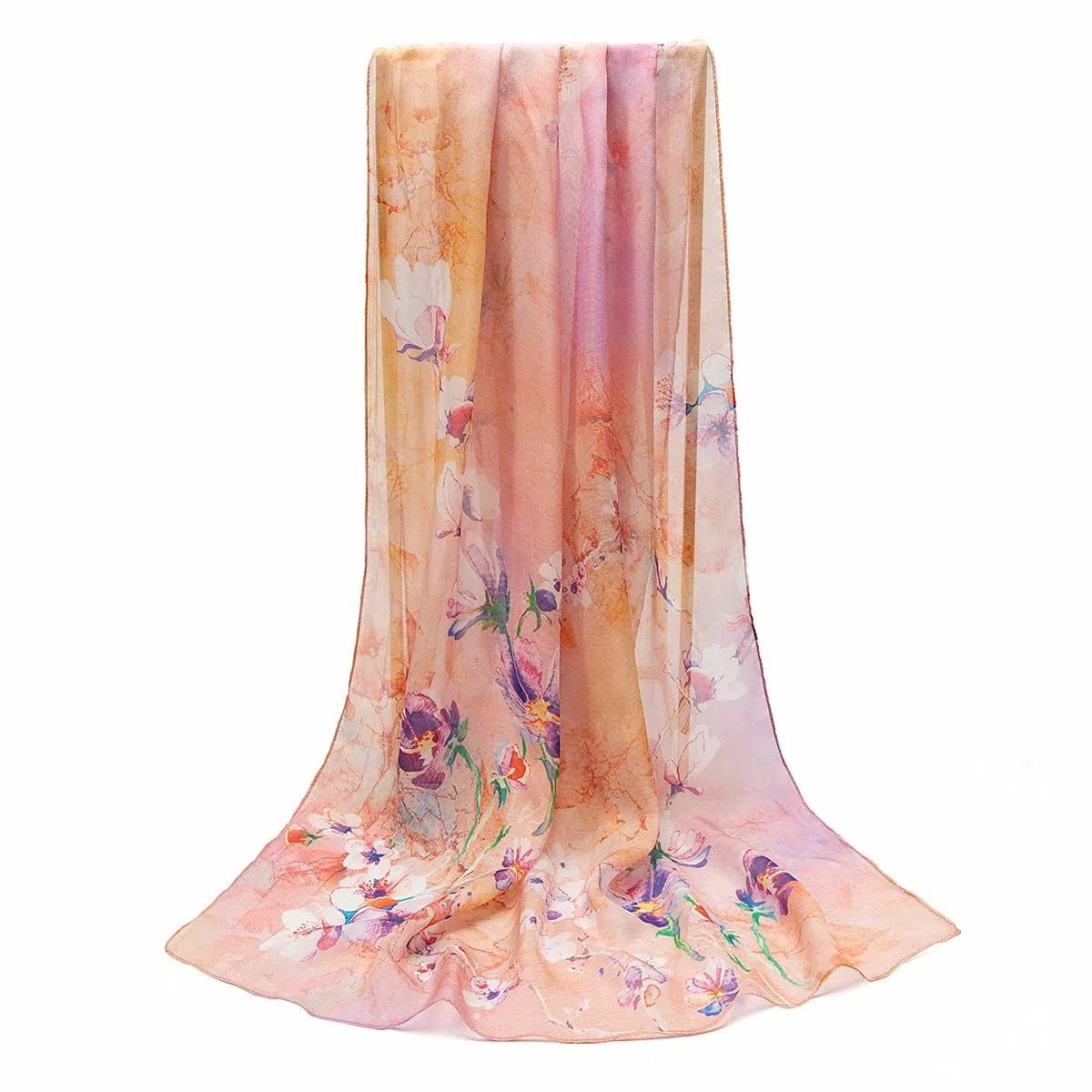 上海故事 春花秋月喷绘真丝长巾 桑蚕丝 丝巾 女款