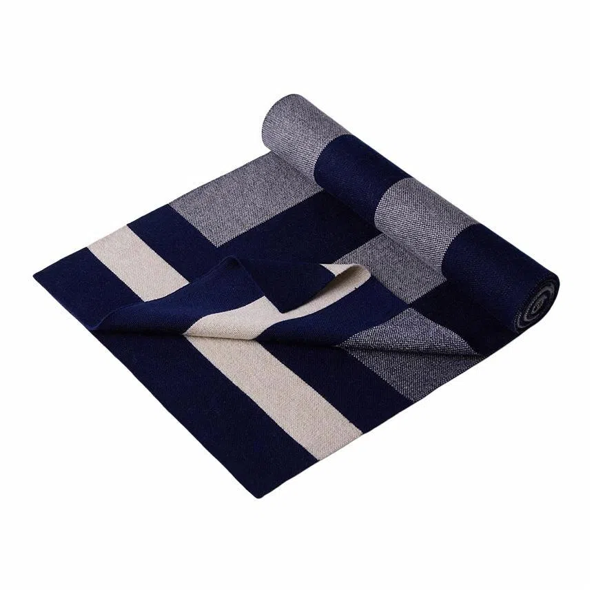 红豆 秋冬保暖格子长款 绒线围巾 男款