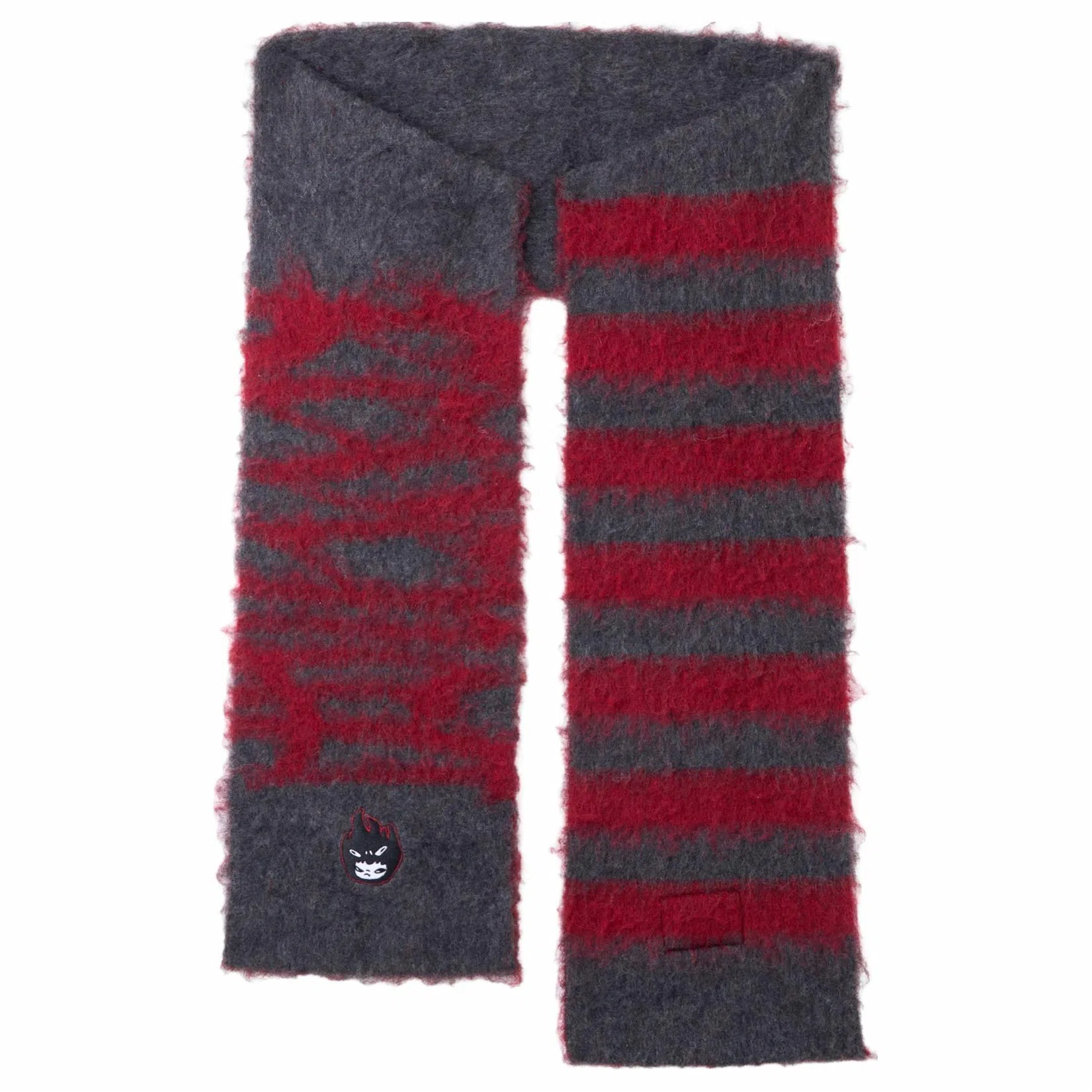 Revenge Logo Wool Scarf Red Dark Grey
