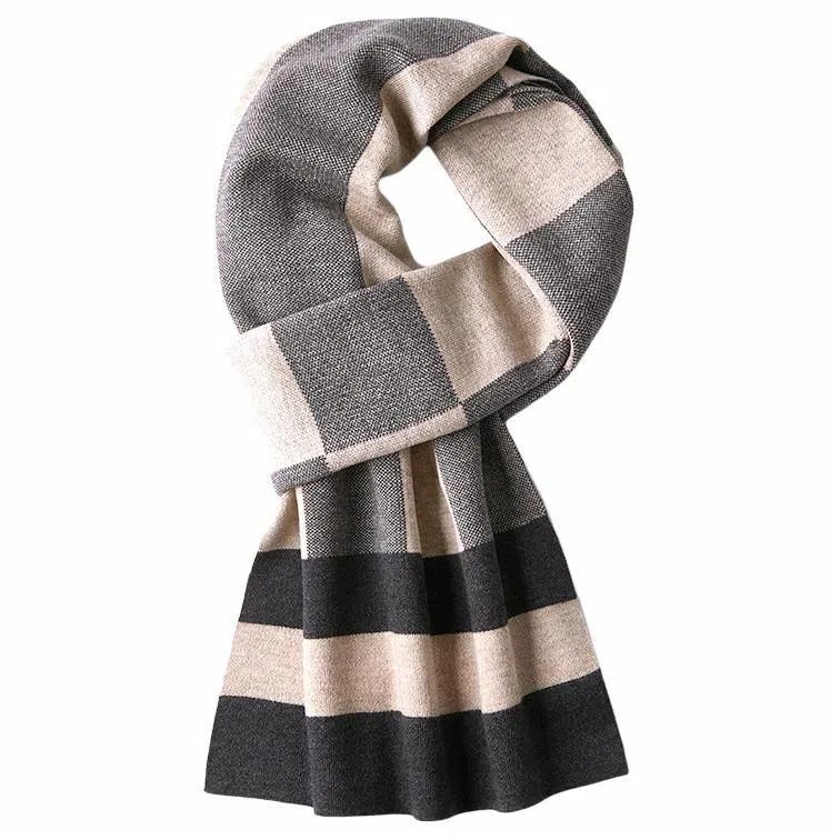 红豆 秋冬保暖格子长款 绒线围巾 男款