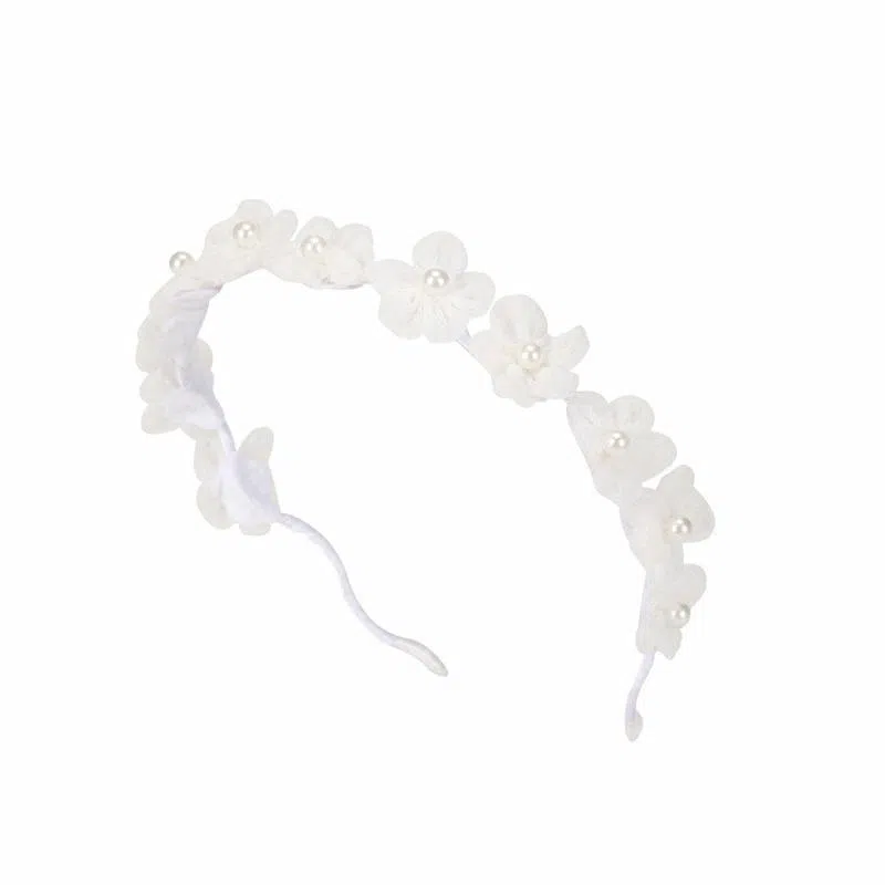 妖娆猫 甜美小香风白色仿珍珠花朵发饰森系少女超仙头饰高级感百搭压发头箍 合金 发箍 女款