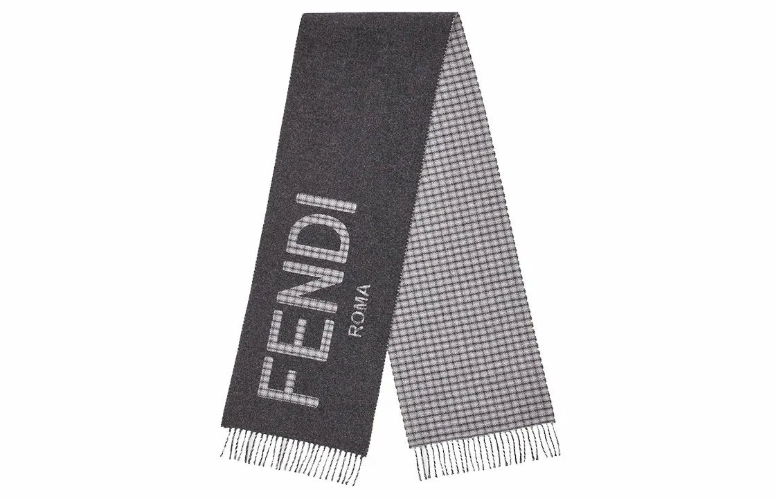 Fendi Checkered Reversible Wool Cashmere Scarf