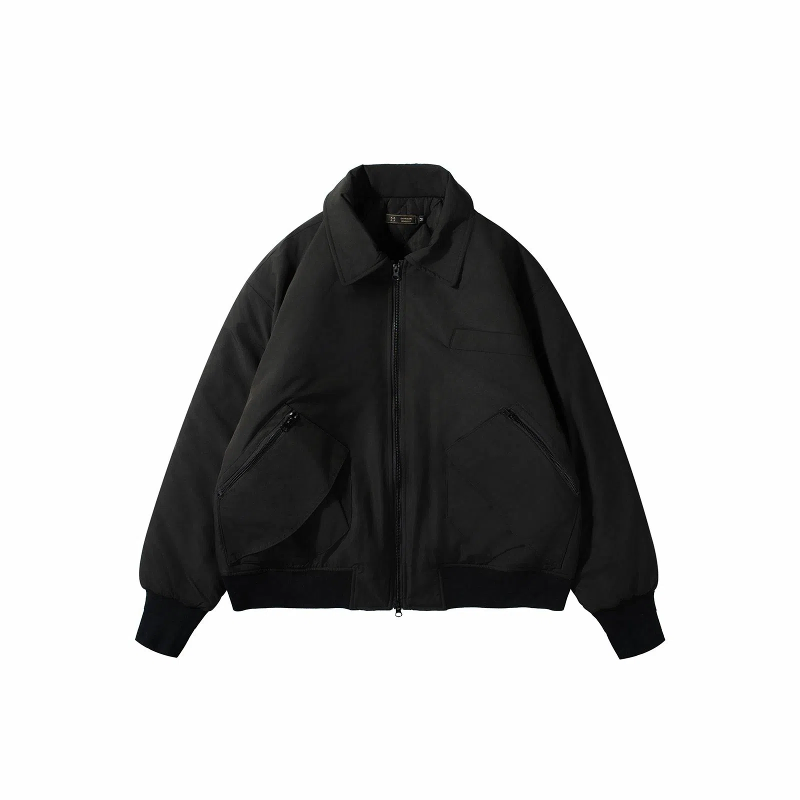 我是大卫 短款翻领美式痞帅飞行工装保暖棉服 男女同款 黑色