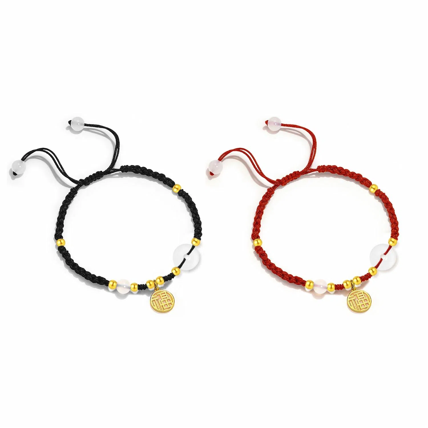 中国珠宝 圆满幸福 转运珠平安喜乐岁岁平安 开运吉祥如意本命年上岸手工编绳好运 玉髓 手链 男女同款情侣款