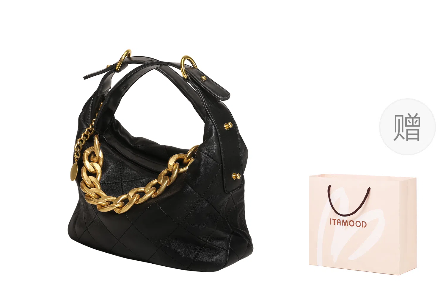 妙迪 新款黑金高级感时尚小众菱格 真皮羊皮 链条包饺子包单肩斜挎包 女款 多色