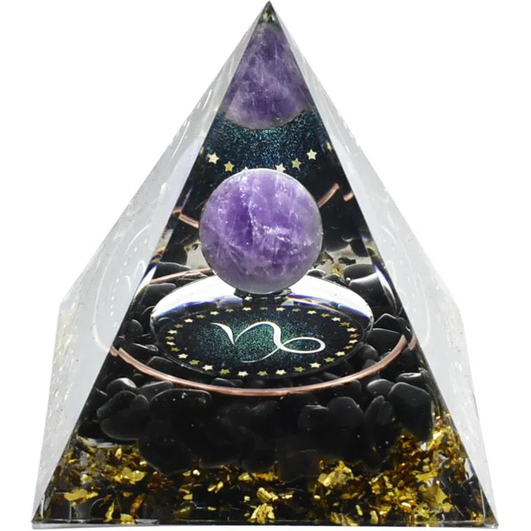 一点潮玩 十二星座 黑曜石水晶石金字塔摆件 玩具