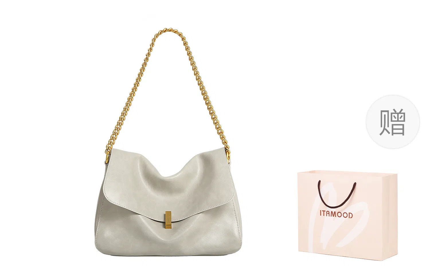 妙迪 高级感小众时尚简约百搭上班通勤 牛皮 链条托特包腋下包手提单肩斜挎包大包包 大号 女款 星光白/复古棕/月光银