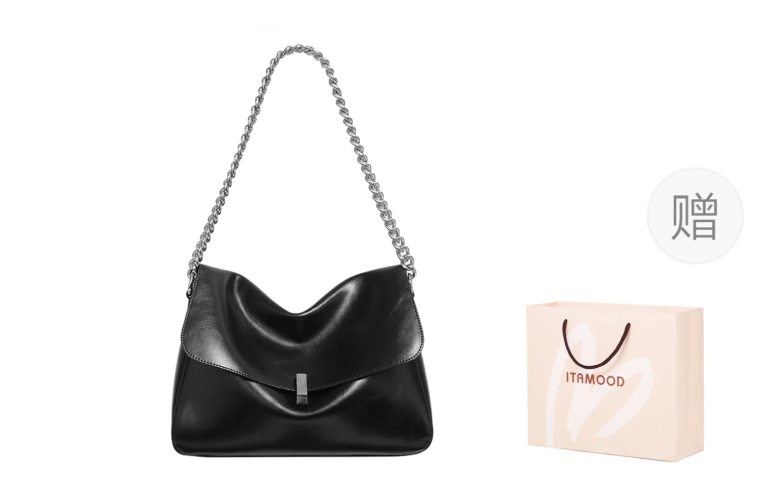 妙迪 时尚百搭休闲 牛皮 单肩包 女款 子夜黑