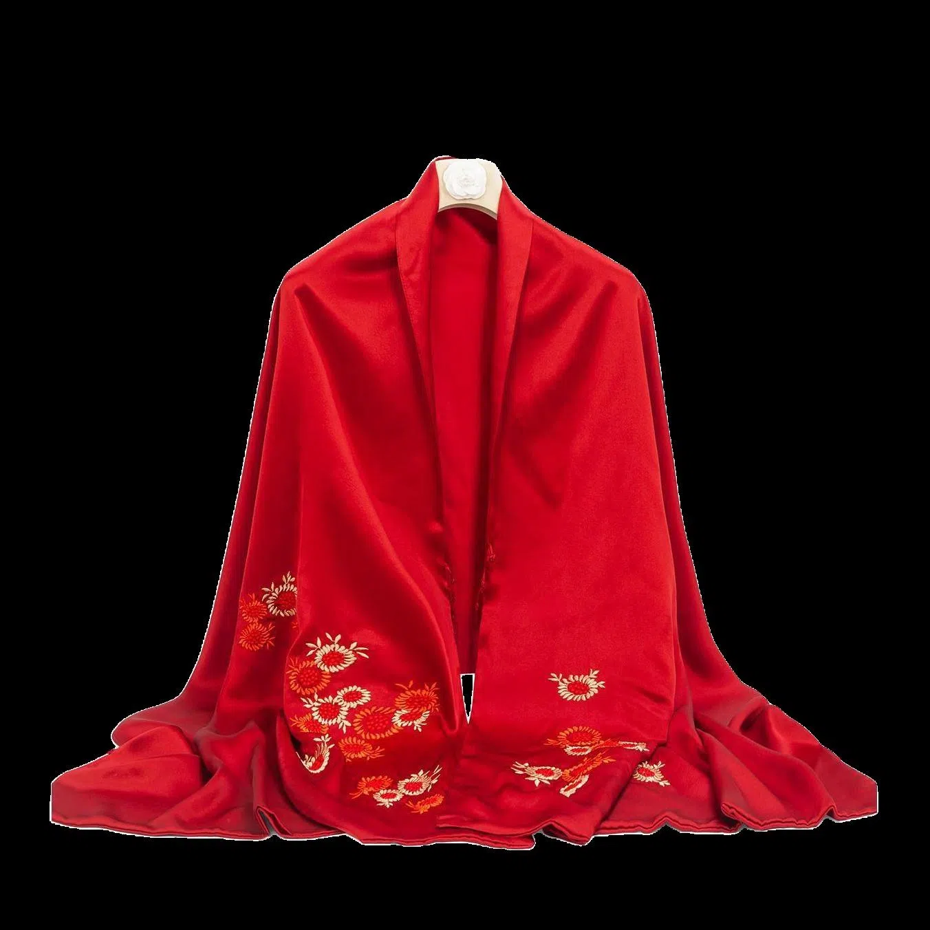 上海故事 古典国风气质双层素绉缎盘扣真丝刺绣披肩春秋长巾婚礼晚宴外搭 桑蚕丝 丝巾 女款