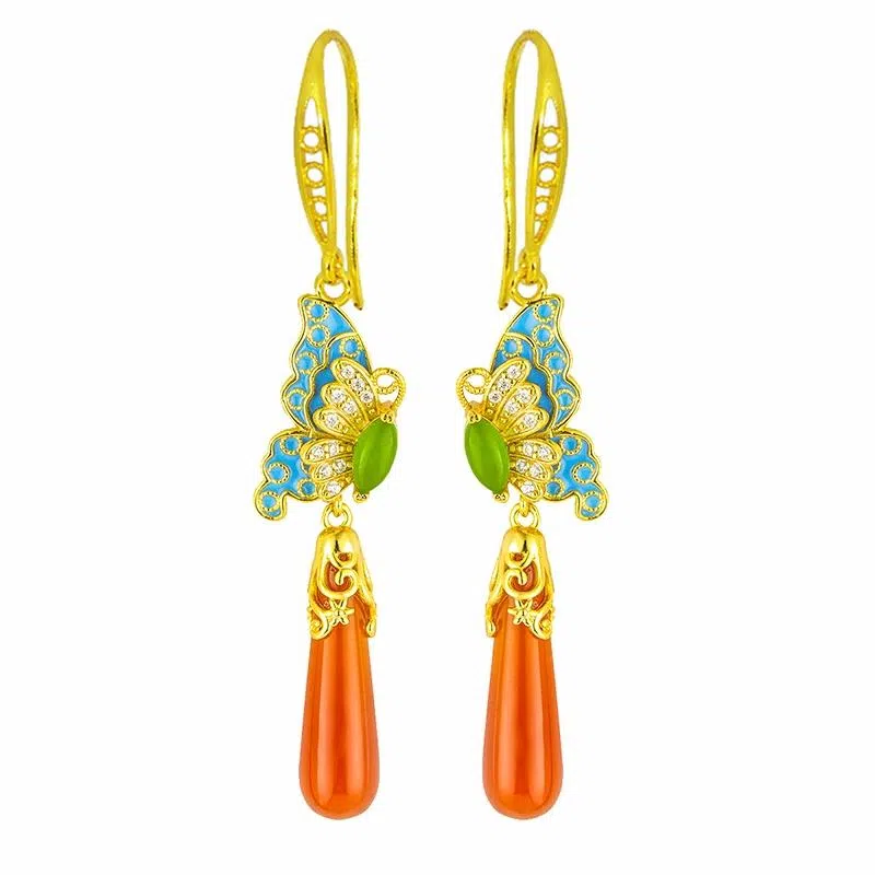 小银匠 新中式耳饰耳坠中国风 宫廷古风复古款 玛瑙 耳环 女款