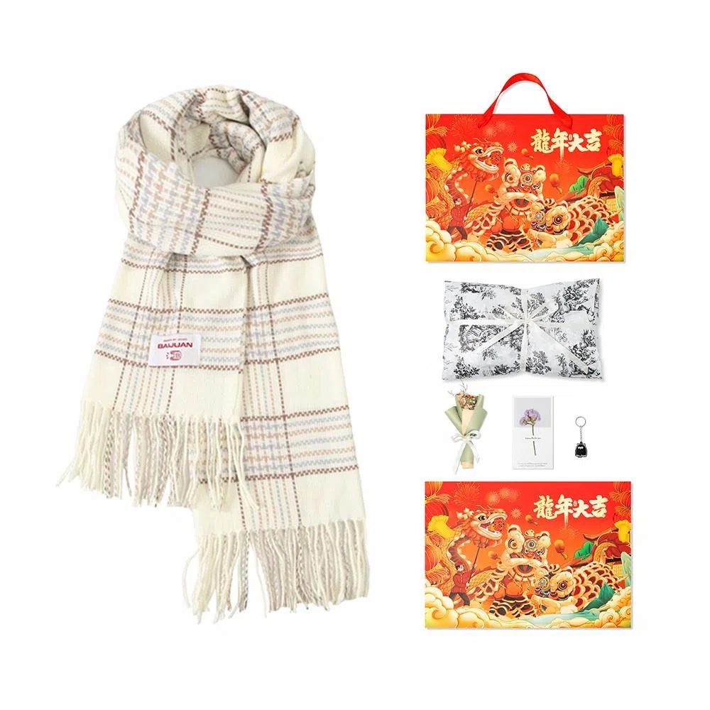 白卷 晚秋文艺气质梭织格子流苏 腈纶 绒线围巾 女款