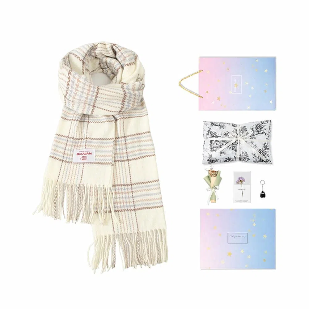 白卷 晚秋文艺气质梭织格子流苏 腈纶 绒线围巾 女款
