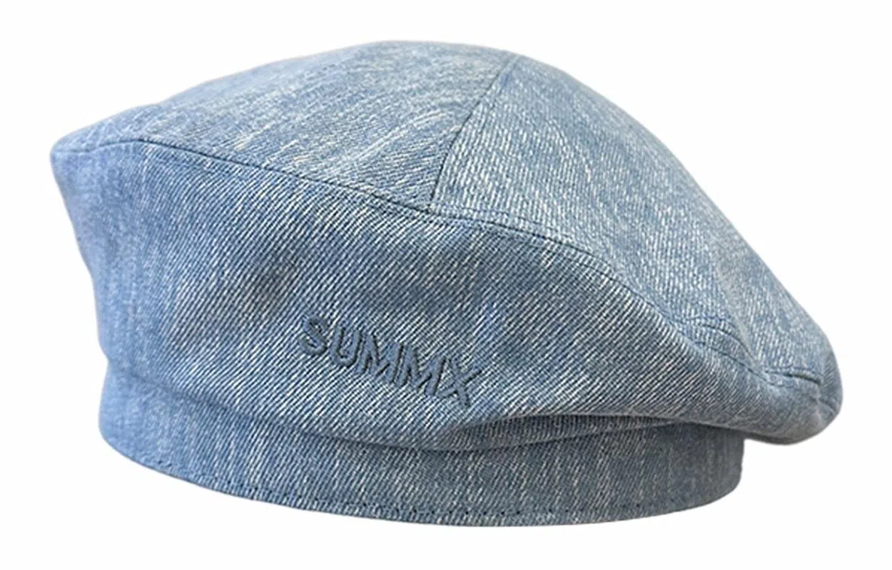 优幽兰 韩版百搭春夏季女水洗牛仔帽文艺复古大头围显脸小简约画家帽时尚高级感学生蓓蕾帽潮 聚酯纤维 贝雷帽 女款