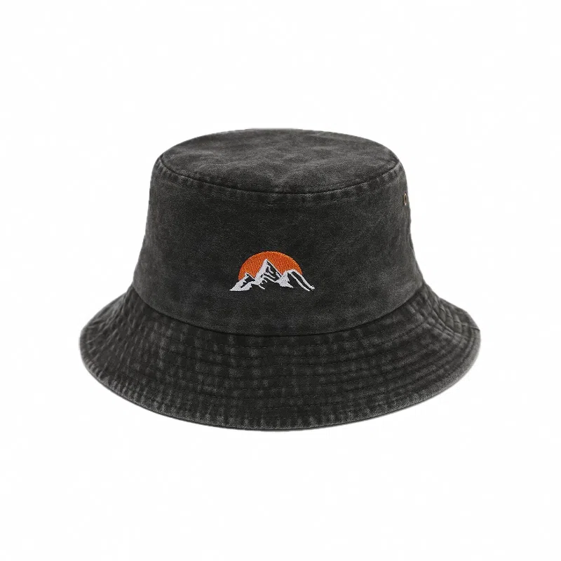 氧气樱桃 日系雪山刺绣户外防晒 棉 渔夫帽 男女同款情侣款