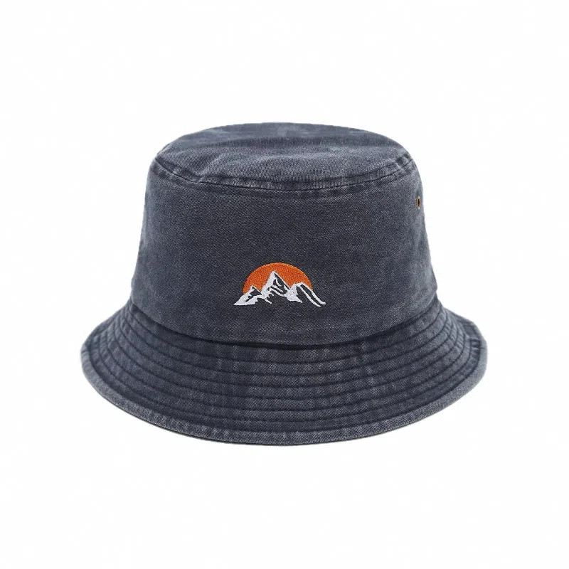 氧气樱桃 日系雪山刺绣户外防晒 棉 渔夫帽 男女同款情侣款